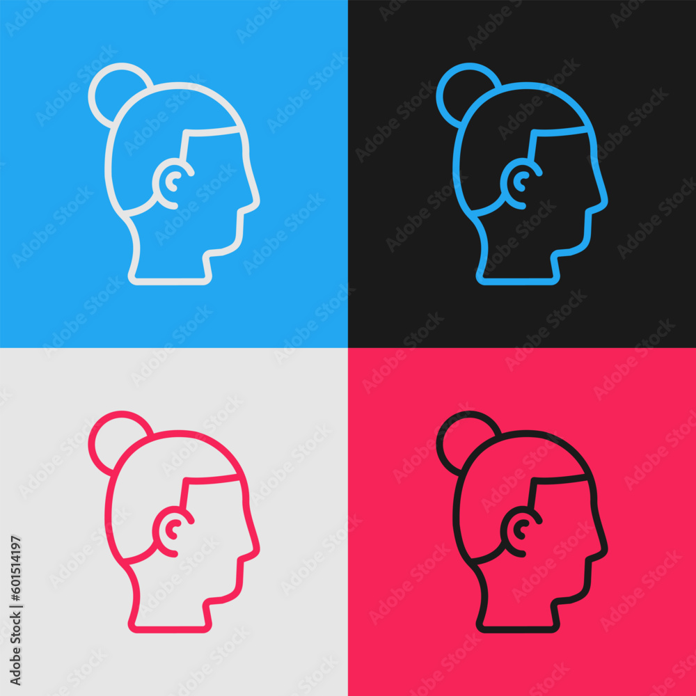 Pop art line Hairstyle for men icon isolated on color background. Vector
