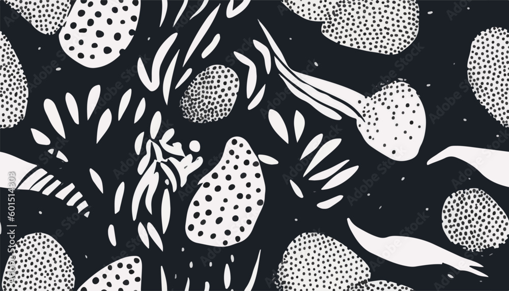 Hand drawn tropical abstract organic shapes pattern. Collage contemporary print. Fashionable template for design. Modern ethnic style. Hand drawn tropical abstract organic shapes pattern. Collage contemporary print. Fashionable template for design. Modern ethnic style.