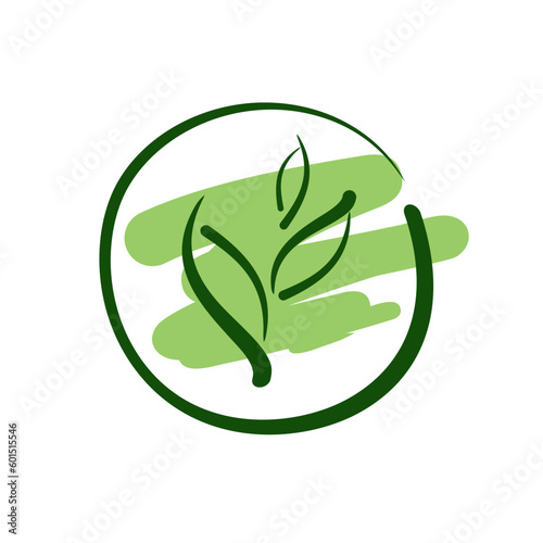 sprout logo round. twig with leaves icon vector. branch ecology.