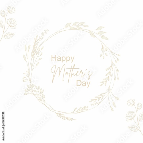Mother's Day Greeting Card with white background. Skin flowers and a skin flower ring. Vector, illustration and template.