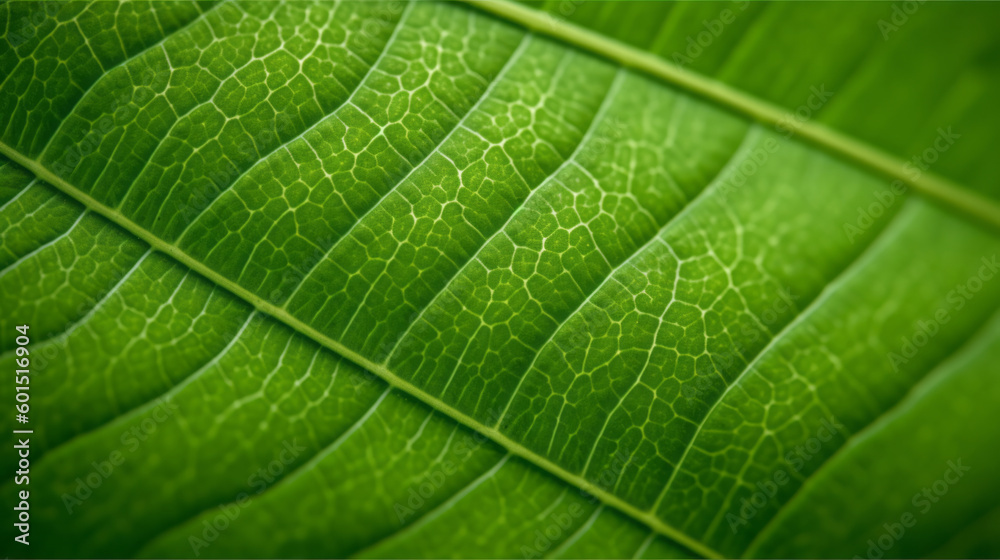 Green leaf macro background. Illustration AI Generative