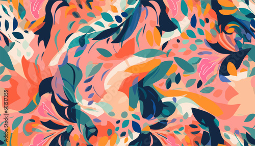 Hand drawn modern artistic flowers print. Unique exotic abstract contemporary seamless pattern