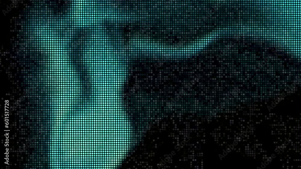 Moving spots in pixel image. Motion. Beautiful pixel glow on black background. Moving spots of colored radiance in pixel image