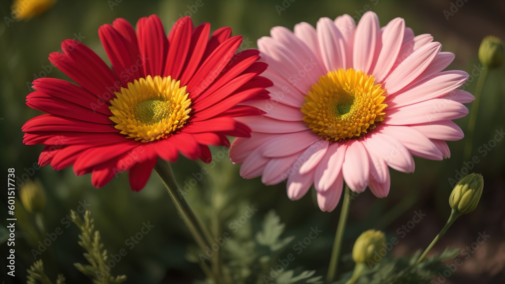 Fototapeta premium red and yellow daisies. Generative AI