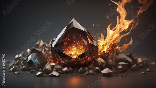 Burning precious gemstone in fire. Generative AI
