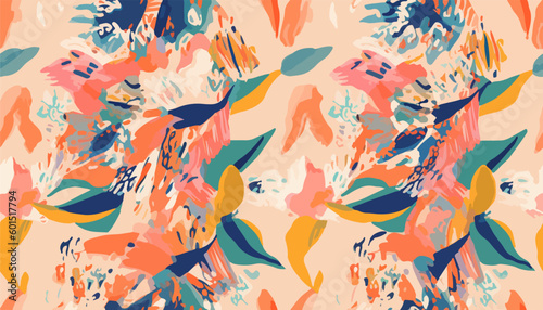 Hand drawn modern artistic flowers print. Unique exotic abstract contemporary seamless pattern