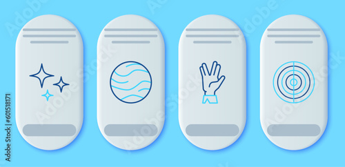 Set line Planet, Vulcan salute, Falling star and Earth structure icon. Vector
