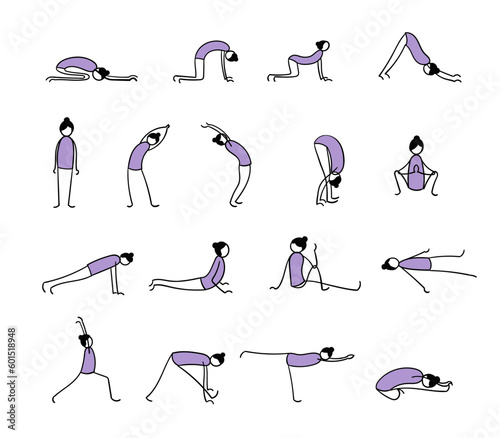 Fotografia Sticker yoga poses and flexibility. Simple design and easy edit.