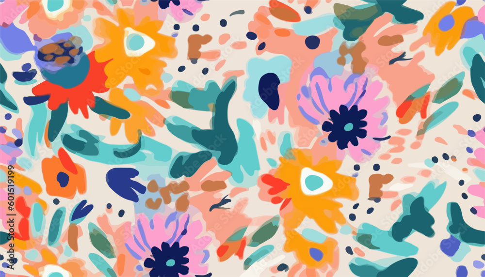 Naklejka premium Cute hand drawn abstract flowers print. Modern cartoon style pattern. Fashionable template for design
