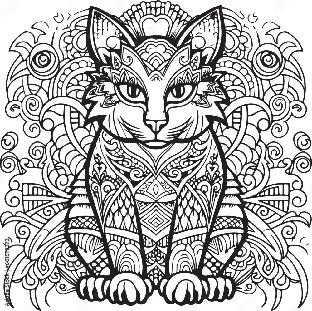 A cat coloring book page and line art for kids. A cat coloring book page and line art for kids.