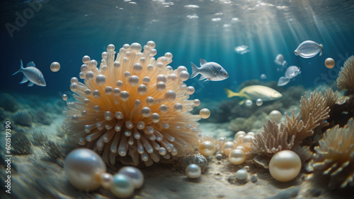 Pearl in underwater. Generative AI © Levon