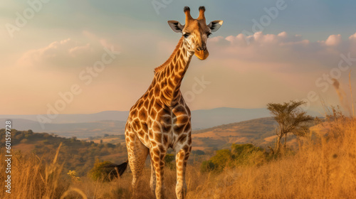 Giraffe natural background. Illustration AI Generative.