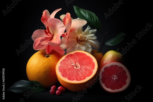 Vibrant Citrus and Flower Arrangement Still Life