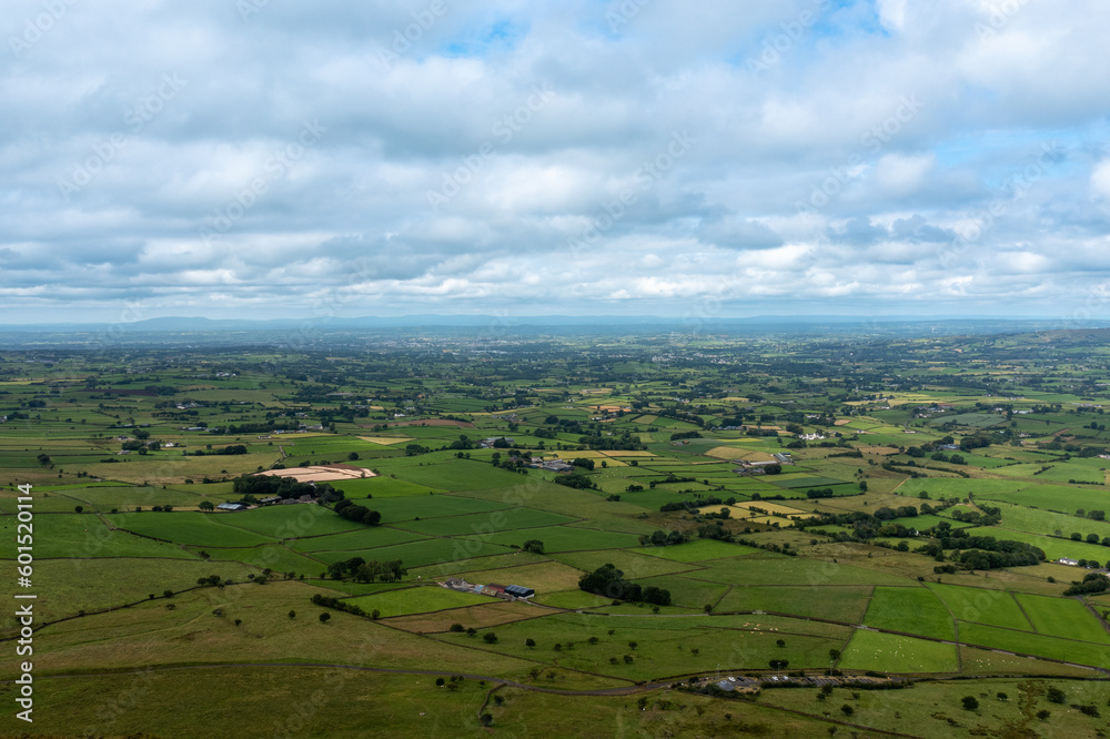 aerial view of cloudy summer countryside, Northern Ireland 