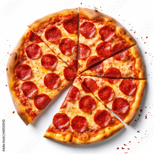 Pepperoni pizza isolated. Illustration AI Generative.