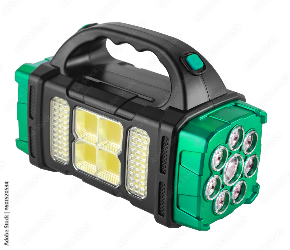 battery-powered flashlight with a handle