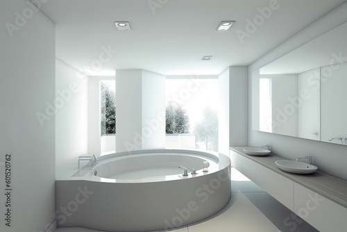 modern bathroom with a white bathtub and sink Generative AI