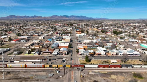 Aerial view of Willcox on Railroad Avenue at W Maley Street in historic city center of Willcox, Arizona AZ, USA.  photo