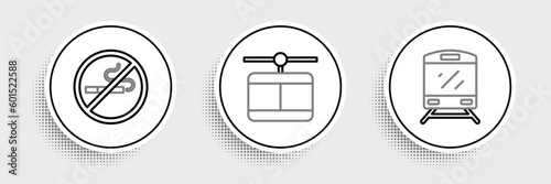 Set line Train, No Smoking and Cable car icon. Vector