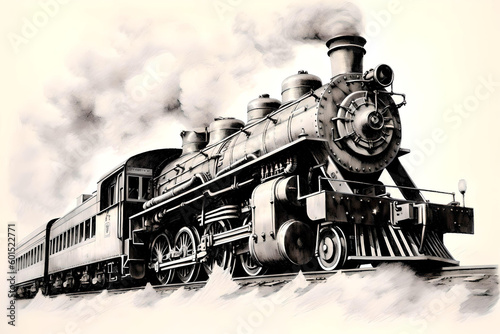 vintage drawing of a steam engine locomotive - generative AI