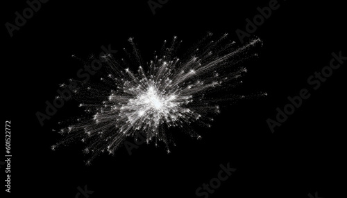 White sparks isolated on a black background. High quality. Generative AI