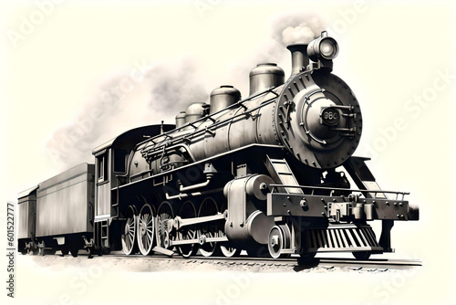 vintage drawing of a steam engine locomotive - generative AI
