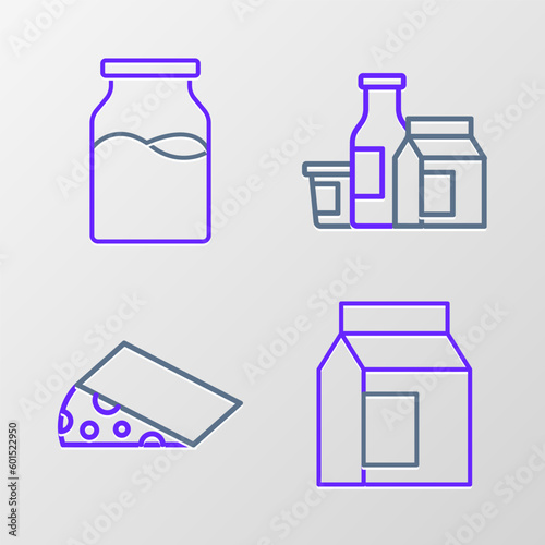 Set line Paper package for milk, Cheese, Milk product and Bottle with icon. Vector
