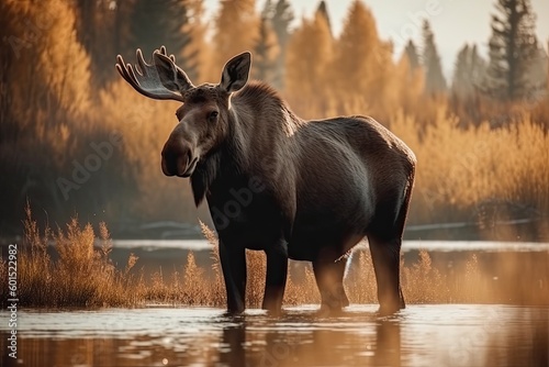 Canadian moose by lake