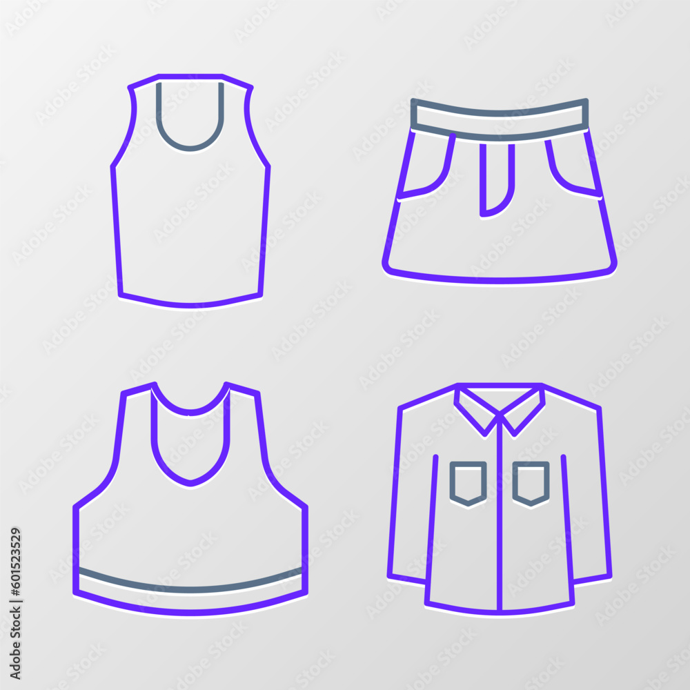 Set line Shirt, Undershirt, Skirt and icon. Vector Set line Shirt, Undershirt, Skirt and icon. Vector