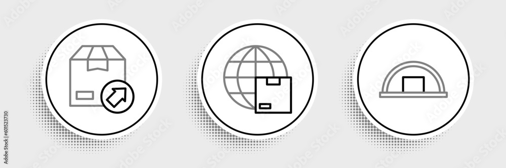 Set line Warehouse, Carton cardboard box and Worldwide shipping icon. Vector Set line Warehouse, Carton cardboard box and Worldwide shipping icon. Vector