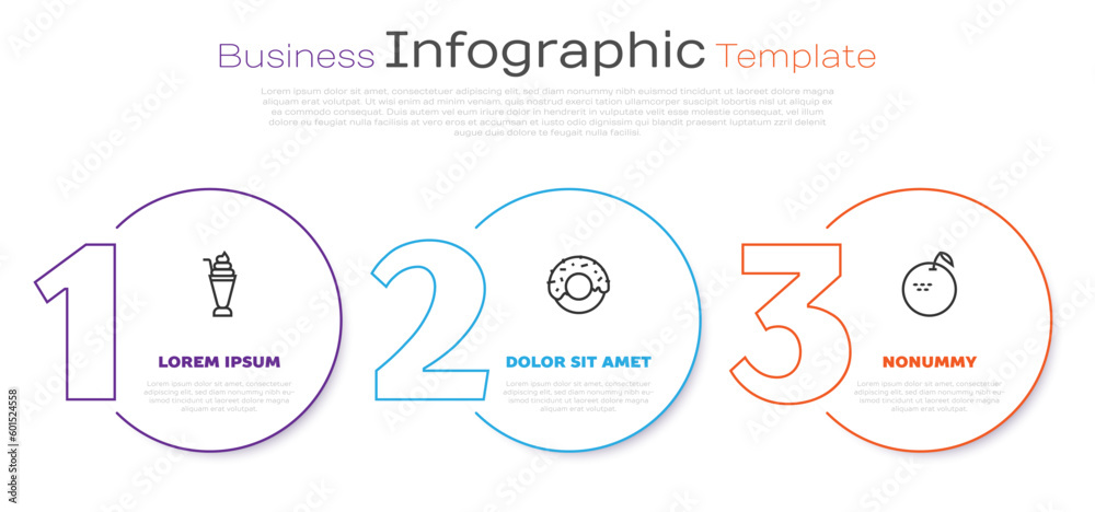 Set line Milkshake, Donut and Apple. Business infographic template. Vector