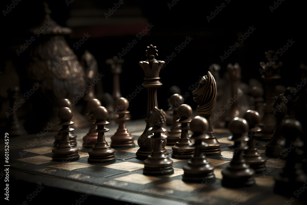 chess pieces on a chessboard. Generative AI chess pieces on a chessboard. Generative AI