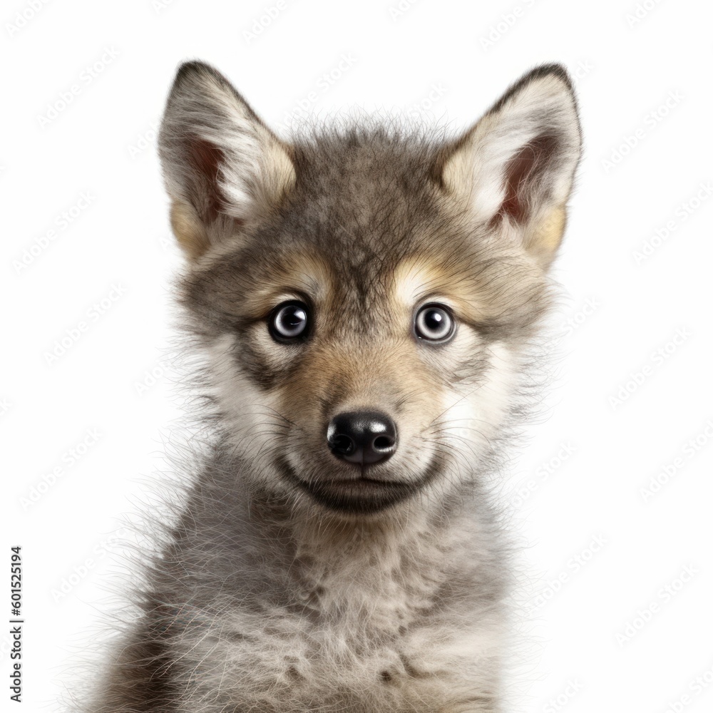 Adorable Portrait of a Baby Wolf Cub Animal for Print Nursery Children's Room Wall Art AI Generated