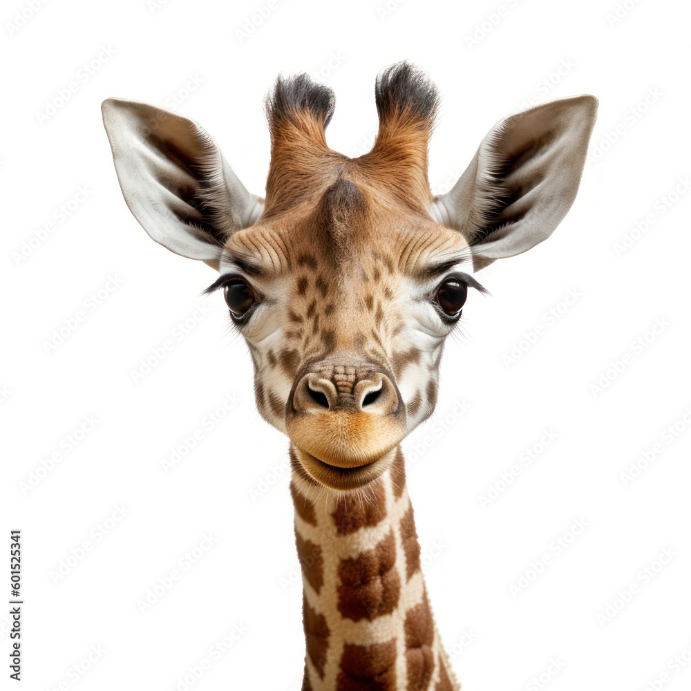 Obraz premium Adorable Portrait of a Baby Giraffe Animal for Print Nursery Children's Room Wall Art AI Generated