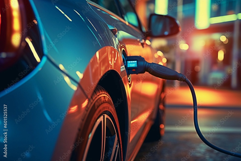 Closeup of electric car charging Closeup of electric car charging