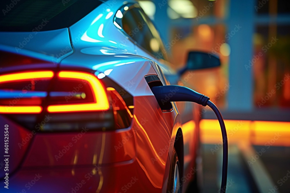 Closeup of electric car charging