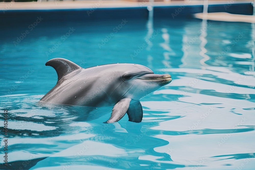 Obraz premium playful dolphin swimming in a crystal clear pool of water Generative AI