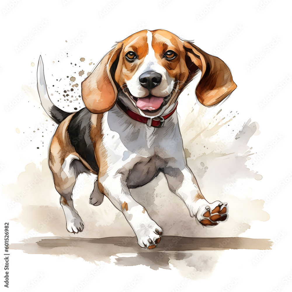 beagle puppy watercolor on a solid background. Generative AI