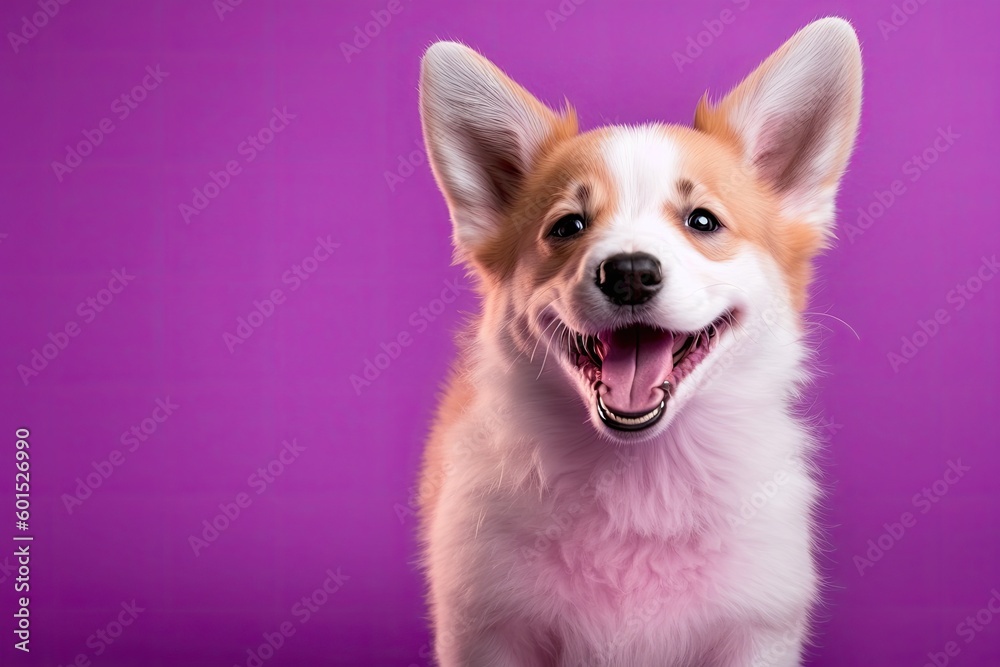brown and white dog against a purple background Generative AI