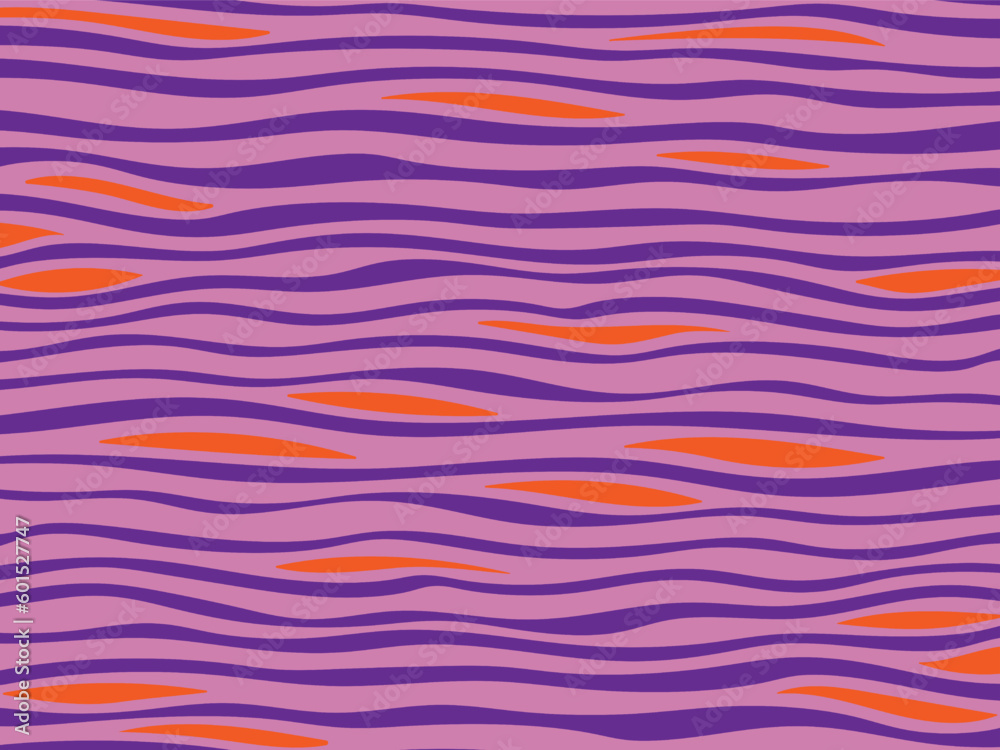 Vektorgrafik mit abstraktem wellenförmigen Muster in Lila und Orange. Vektorgrafik mit abstraktem wellenförmigen Muster in Lila und Orange.
