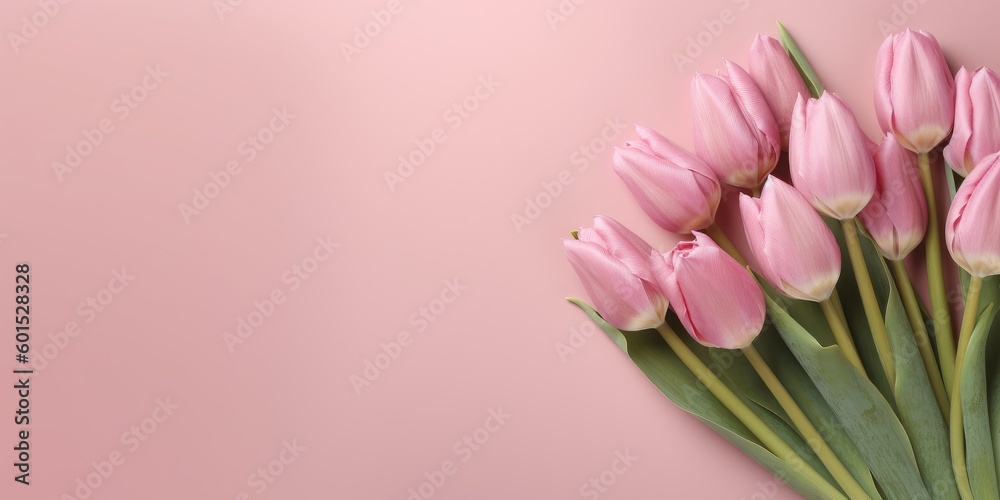 Spring tulips on a pink background