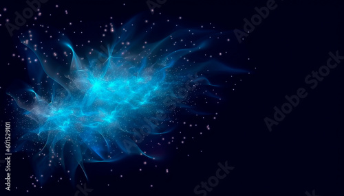 Blue sparks isolated on a black background. High quality. Generative AI