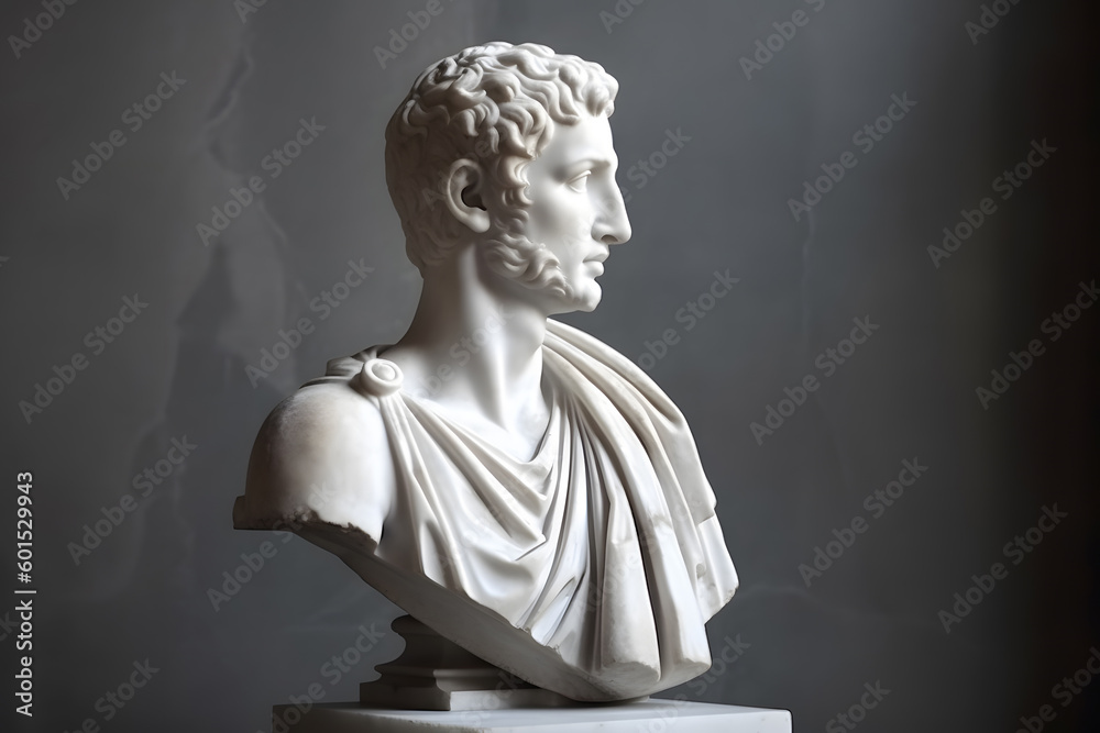 Sculpture of a male bust standing in a room. Generative AI Sculpture of a male bust standing in a room. Generative AI
