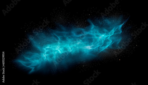 Blue sparks isolated on a black background. High quality. Generative AI