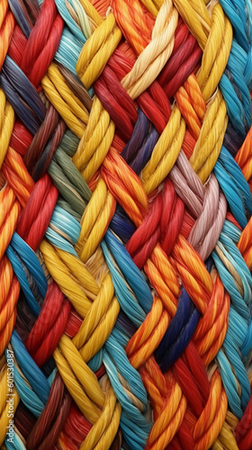 A pattern of multicoloured ropes and twines twisted. AI generative