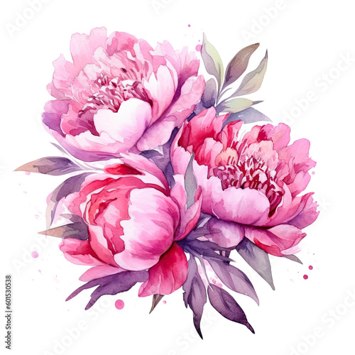 Peonies Watercolor Illustration Beautiful Isolated Flowers Floral Decoration