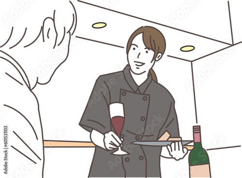 飲食店で働くアジア人の女性店員
