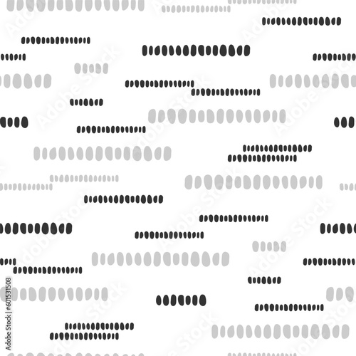 Small black and gray horizontal dotted lines isolated on white background. Monochrome geometric seamless pattern. Vector simple flat graphic illustration. Texture.