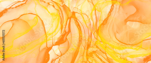 Abstract orange and yellow vector art background for cover design, card, flyer, and poster. Hand-drawn colorful autumn illustration. Bright color fall watercolor backdrop. Ink. Fluid art.