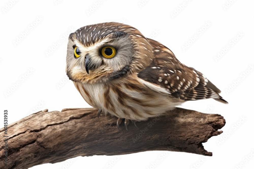 Fototapeta premium cute owl perched on a wooden branch Generative AI